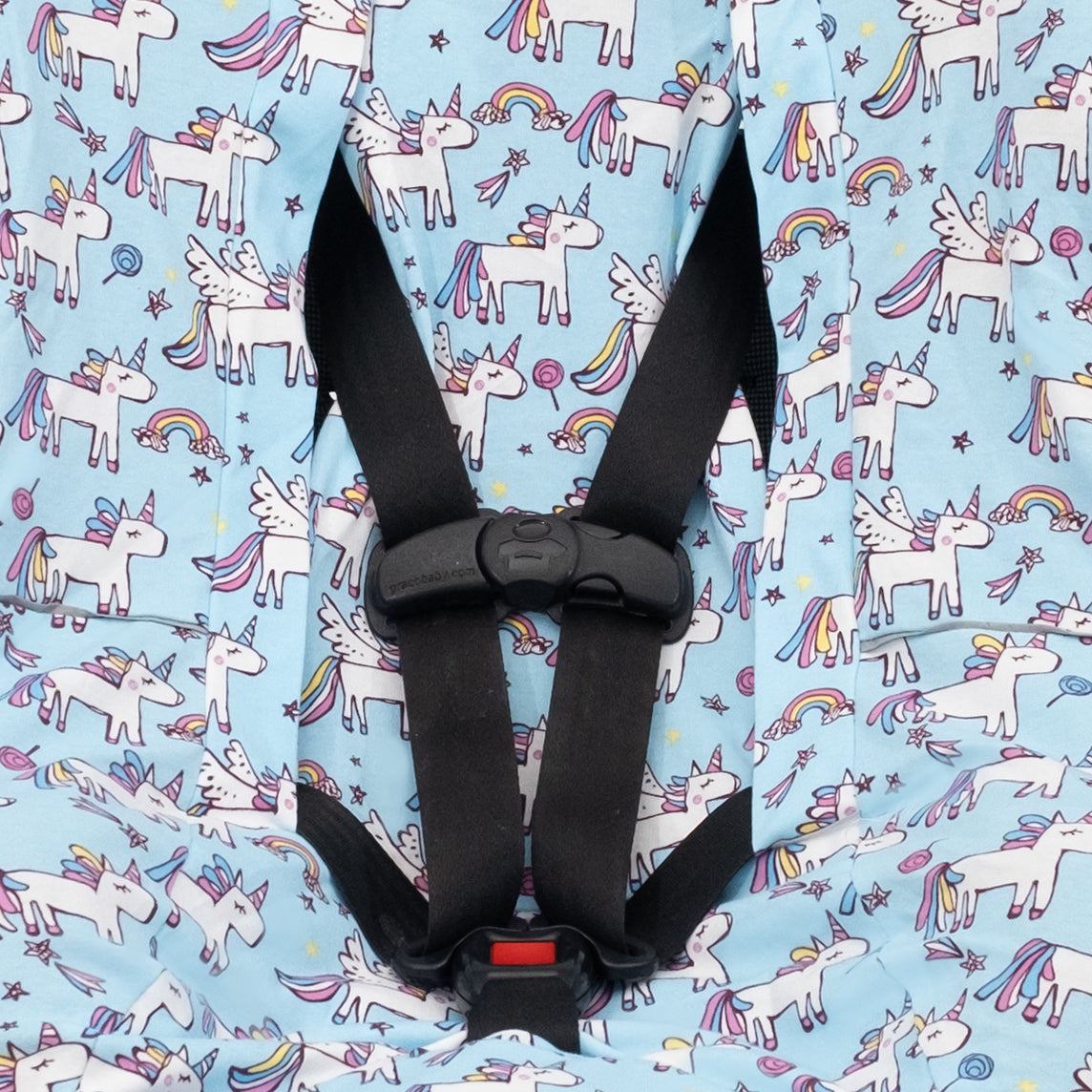 Niko Easy Wash Children's Car Seat Cover in 100% Cotton, Blue with Unicorn Print