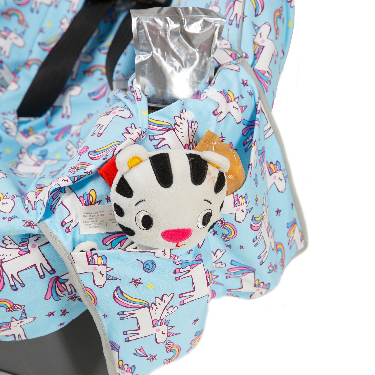 Niko Easy Wash Children's Car Seat Cover in 100% Cotton, Blue with Unicorn Print