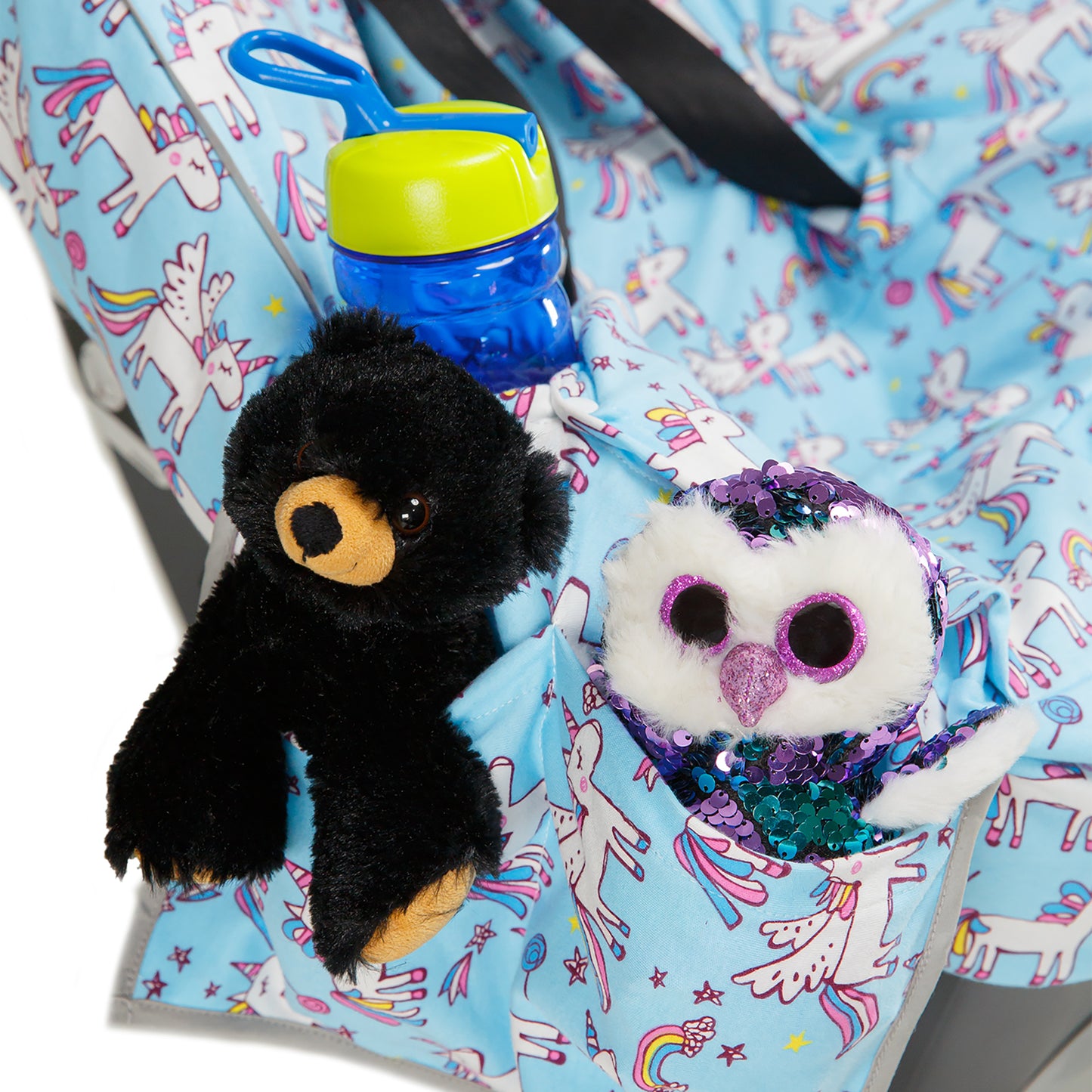Niko Easy Wash Children's Car Seat Cover in 100% Cotton, Blue with Unicorn Print