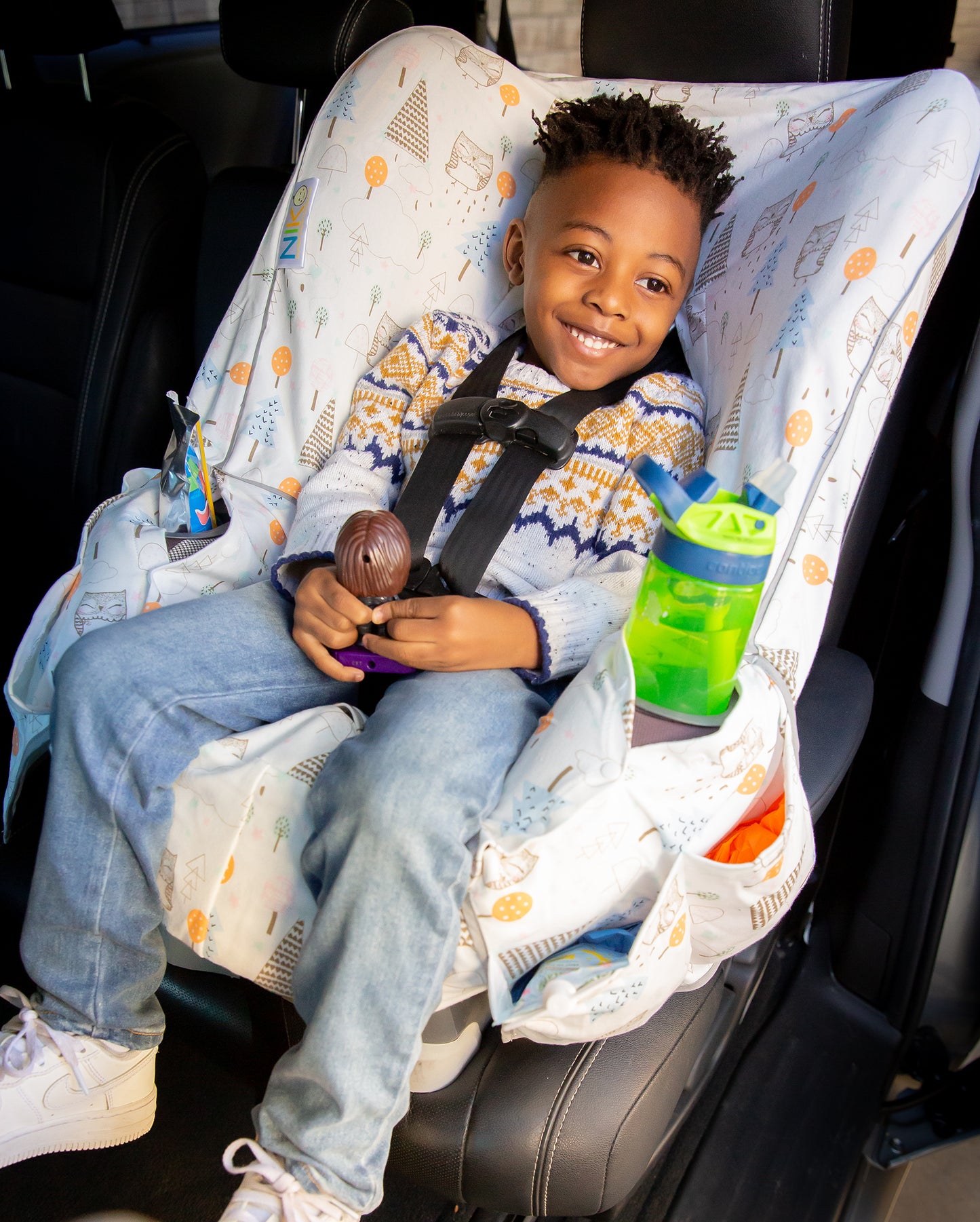 NIKO Easy Wash Children's Car Seat Cover in 100% Cotton Jersey, Owl Print