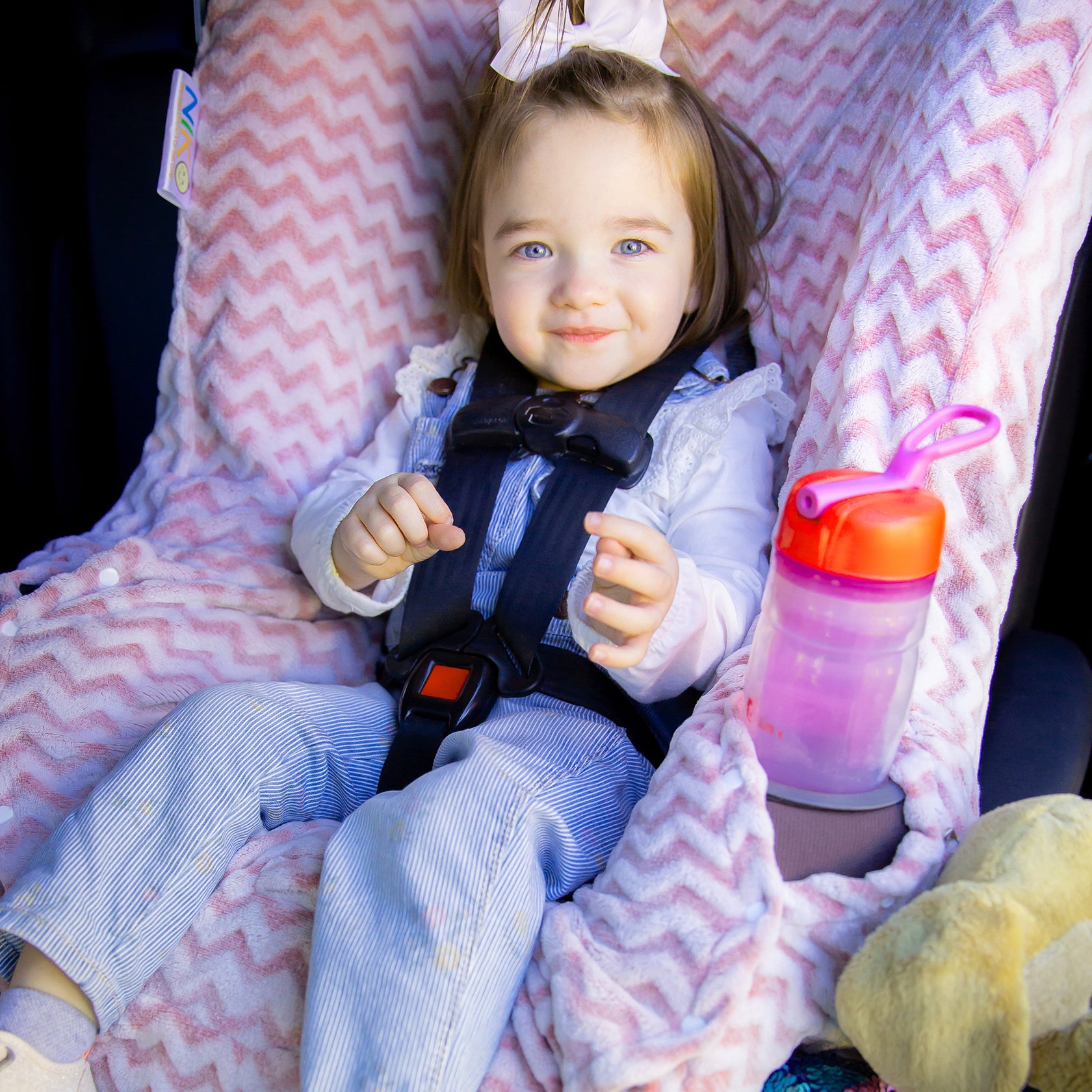 Niko Easy Wash Children's Car Seat Cover & Liner - Minky - Pink Chevron