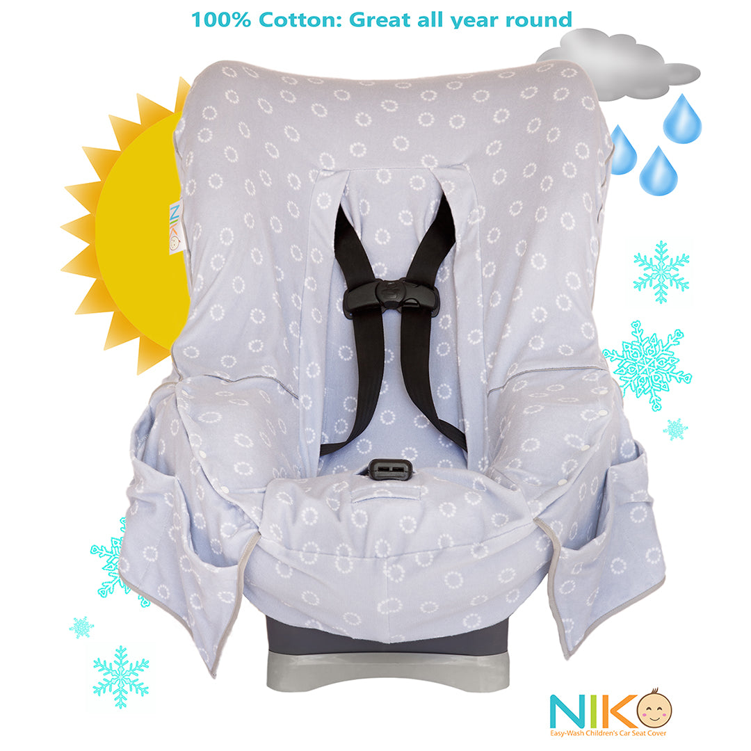 Niko Easy Wash Children's Car Seat Cover & Liner - 100% Cotton Terry - Gray Circle